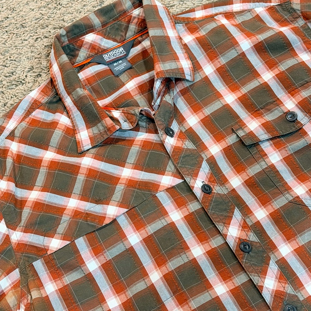Outdoor Research Shirt Medium Brown Plaid Short Sleeve